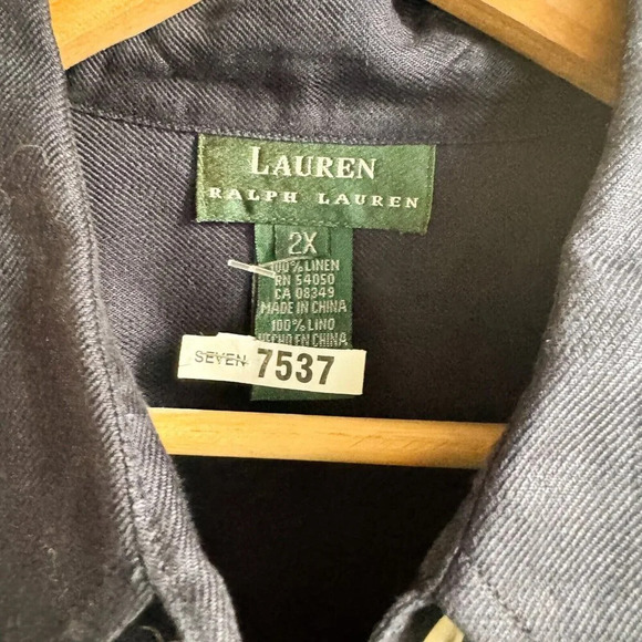 Lauren Ralph Lauren Navy Blue Linen Button Down Classic Shirt 2X - Picture 3 of 8